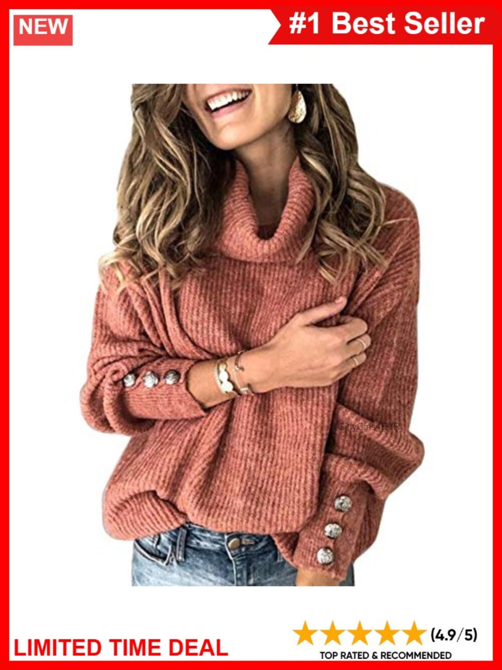 Womens Oversized Cowl Neck Knit Sweater Slouchy Pullover Fall Winter